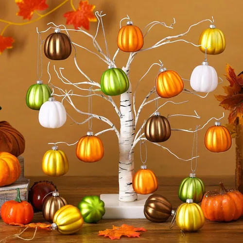 Miniatura 2 de Tigeen 12 adornos colgantes de calabaza de Acción de Gracias, mini calabaza, adornos colgantes de árbol, decoraciones de bolas para árbol, fiesta