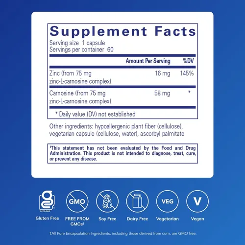 Miniatura 2 de Pure Encapsulations Peptic-Care - Zinc-L-Carnosine - Suplemento para la salud intestinal y antioxidante - Apoya la salud gástrica* - Vegano y sin