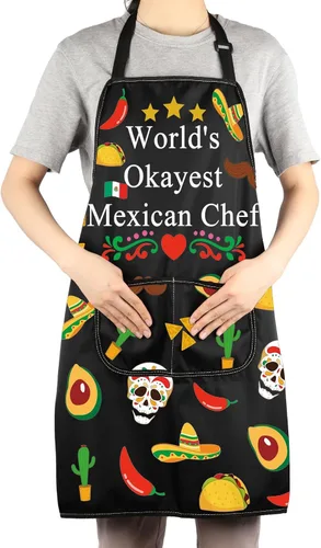 Miniatura 4 de JNIAP Delantal de chef mexicano con bolsillos, delantal de cocina El Jefe - Regalo de chef jefe