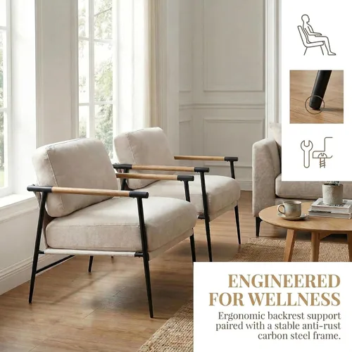 Miniatura 5 de DUOMAY Silla decorativa moderna de chenilla, tapizada, color beige, con patas de metal, cómoda y ligera, para sala de estar, sillón para lectura