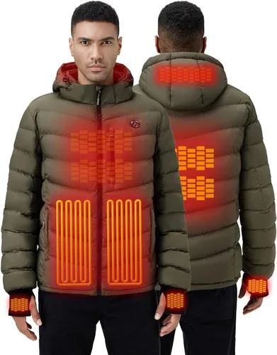 Miniatura 8 de iHood Men's Heated Jacket With 12V Battery Pack-Insulated Lightweight Hooded Hand-Heating Electric Heated Puffer Jacket