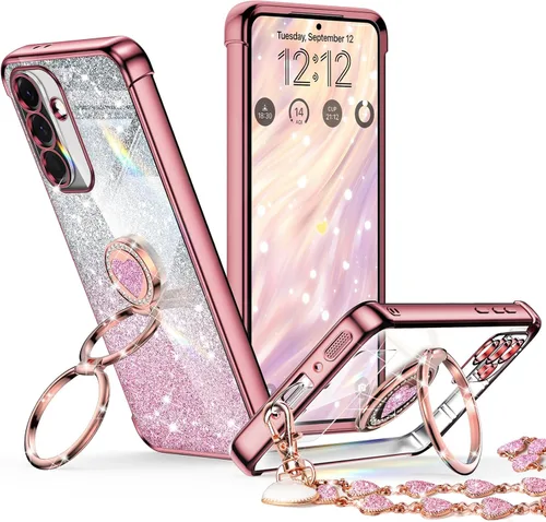 Miniatura 31 de XYZ Funda para Galaxy A14 5G con soporte y doble anillo, funda de lujo para Samsung A14 5G, color negro