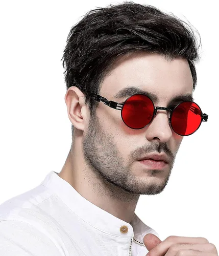 Miniatura 3 de AIEYEZO Gafas de sol redondas steampunk Circle Lennon Hippie marco de metal lente de bloqueo UV 100
