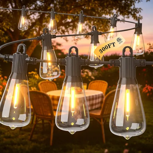 Miniatura 19 de Guirnalda de luces LED para exteriores, 25 pies, impermeables, para patio, con 12+1 bombillas Edison ST38 inastillables, luz colgante blanca cálida