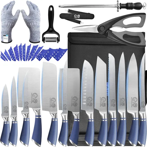 Miniatura 11 de XYJ Cuchillos auténticos desde 1986,Juego profesional de cuchillos de chef con bolsa, cuchillo de carnicero para bolsa de corte de carne Mitado Negro