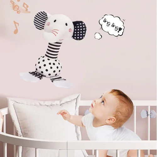 Miniatura 6 de D-KINGCHY Juguetes para bebés de 0 a 12 meses, juguetes para recién nacidos en blanco y negro, juguete de peluche suave con mordedor y sonido
