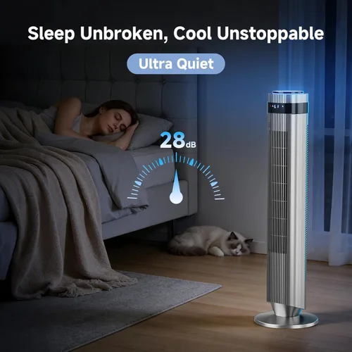 Miniatura 4 de 36 Inch Tower Fan for Bedroom, 22.3ft/s Velocity Standing Fan with 28dB Quiet for Sleep, Remoter, LED display, 5 Speeds, 4 Modes, 12H Timer, Grey