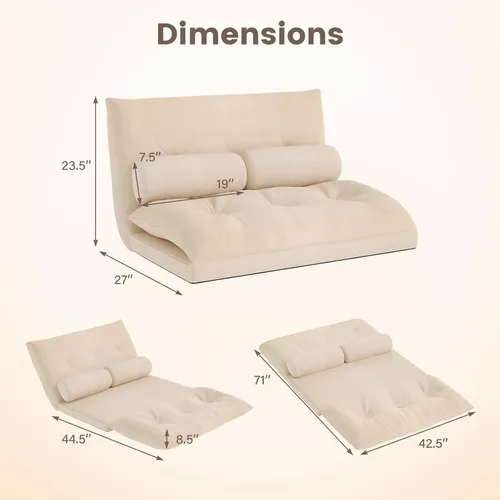 Miniatura 3 de Giantex Sofá de suelo ajustable con 2 almohadas, sofá cama plegable multifuncional de 6 posiciones, asiento de piso de gamuza multifuncional