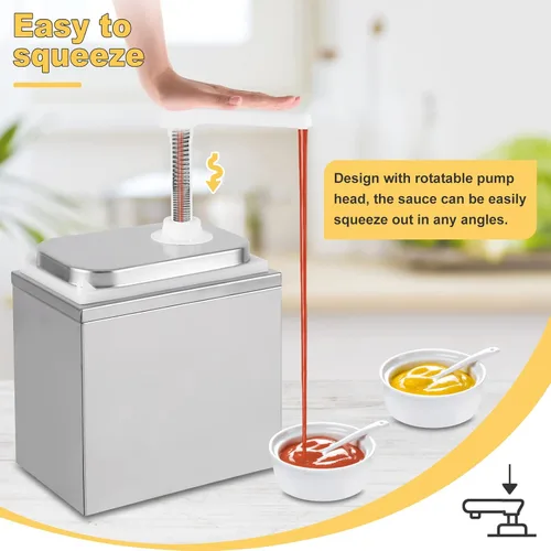 Miniatura 2 de Bomba dispensadora de salsa de acero inoxidable de 2 litros, dispensador de bomba de condimentos con tarro de 2.1 cuartos de galón