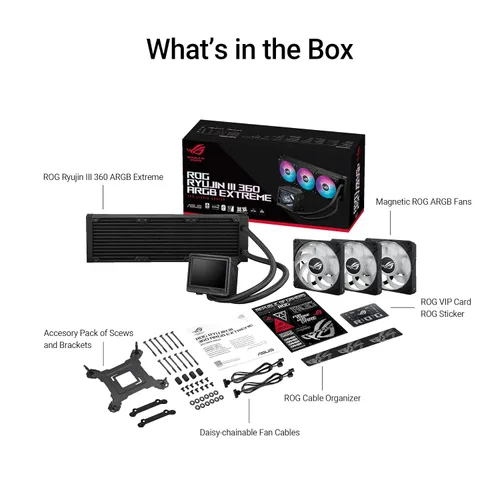 Miniatura 6 de ASUS ROG Ryujin III 360 ARGB Enfriador de CPU líquido todo en uno con radiador de 360 mm. Bomba Asetek de 8ª generación, 3 ventiladores ARGB
