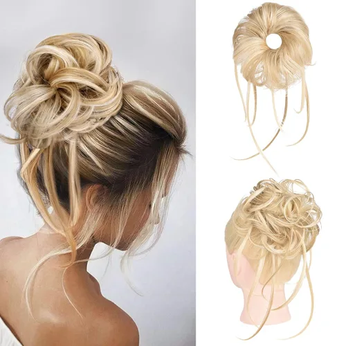 Miniatura 16 de HOOJIH Pieza de cabello estilo moño desordenado - Extensiones de cabello superlargas estilo moño rizado, envoltura de cabello ondulado, accesorio