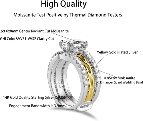 Miniatura 2 de DovEggs Anillos de compromiso de moissanita para mujer, 2 unidades, 0.236 x 0.315 in, GHI radiante corte de hielo triturado, moissanita, mejorador