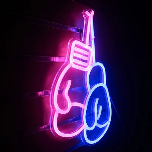 Miniatura 2 de Lucunstar Guantes de boxeo de neón, letrero de luz LED azul y rosa, guantes de boxeo, letreros de neón para decoración de pared de gimnasio, luz