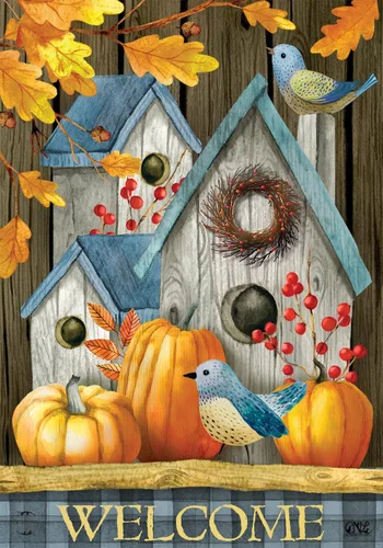 Miniatura 7 de Bandera de jardín de casas de pájaros con flores de otoño, 18 x 12.5 pulgadas Briarwood Lane Fall Floral