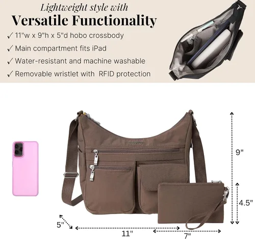 Miniatura 30 de Baggallini womens Everywhere Bagg Crossbody Women 11x9 Lightweight Nylon Hobo Water-resistant Travel Bag W/Rfid