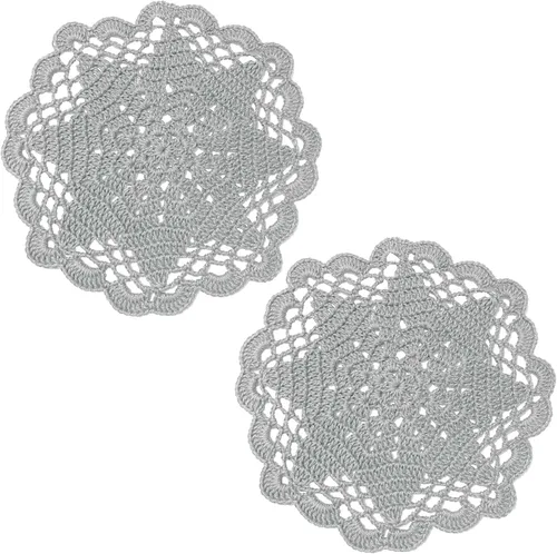 Miniatura 35 de Juego de 2 manteles individuales de encaje con diseño de flores huecas de ganchillo, manteles individuales de encaje para taza de té, aniversario