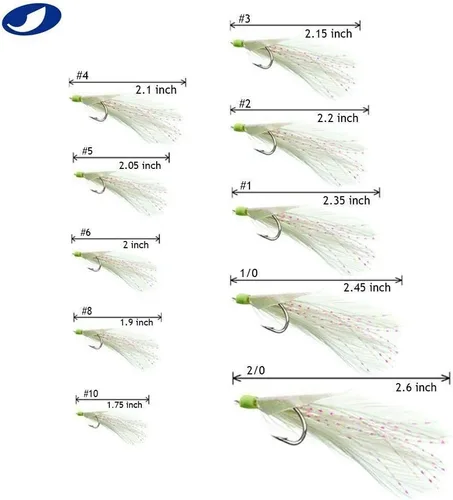 Miniatura 2 de 10/20/50/100 paquetes de 3 plumas y piel de pescado, 6 ganchos de aparejos de pesca de agua salada con gancho de cuerda, señuelo de señuelo para cebo
