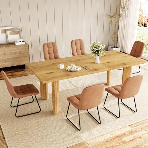 Miniatura 13 de HIPIHOM Mesa de comedor extensible para 6-8 personas, mesa de cocina rectangular de MDF de 63 a 78.7 pulgadas, estilo rústico de granja, diseño que