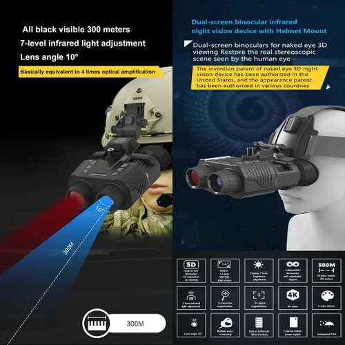 Miniatura 3 de Aetheria NV8000 - Gafas de visión nocturna montadas en la cabeza, prismáticos de visión nocturna infrarroja 3D 4K con tarjeta de memoria de 32 GB
