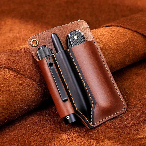 Miniatura 4 de Organizador de bolsillo de cuero hecho a mano, funda multiherramienta de accesorios de cuero EDC para hombres Cuero hecho a mano, transporte