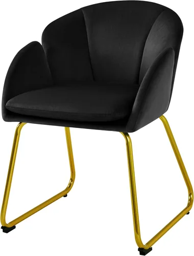 Topeakmart Silla decorativa moderna, estilo floral, de terciopelo, con patas mentales doradas, para sala de estar, dormitorio, oficina en casa, Negro