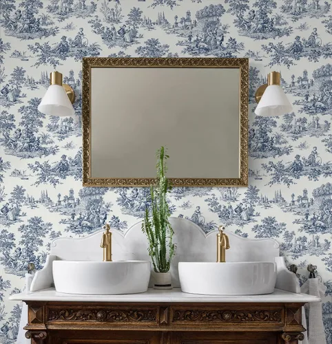 Miniatura 5 de NextWall Chateau Toile - Papel tapiz autoadhesivo (azul marino)