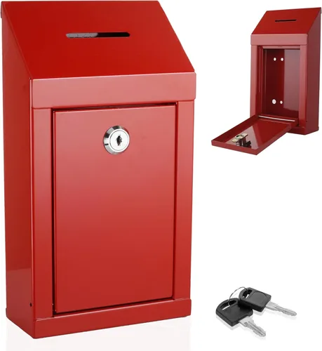 Miniatura 26 de Caja de metal para colección benéfica segura con ranura y montaje en pared, caja de caída de 8.5 x 6.5 x 4 pulgadas para el hogar y la oficina Blanco