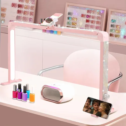 Miniatura 8 de Nail Tech - Lámpara para escritorio, luz de media luna grande de 34 pulgadas con soporte para teléfono, brillo de 48 W, luz de arco ajustable