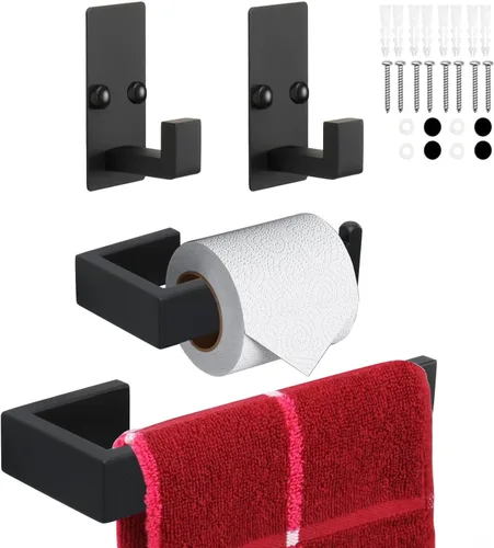 Miniatura 12 de TocTen Juego de 7 piezas de accesorios de baño, juego de barra de toalla de acero inoxidable grueso, incluye 2 toalleros de baño, soporte