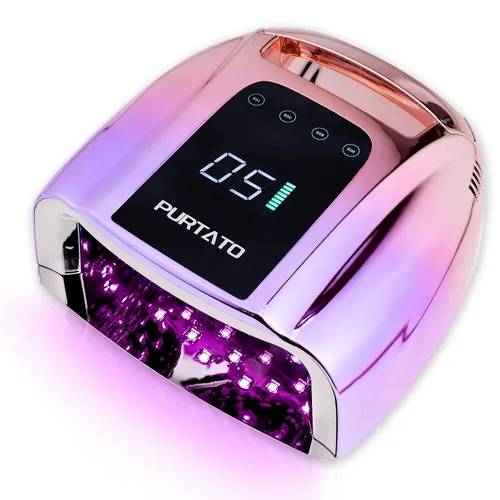 Purtato Lámpara UV LED Profesional Recargable de 96W Portátil Inalámbrica para Uñas con Base de Acero Inoxidable Extraíble, 4 Configuraciones de
