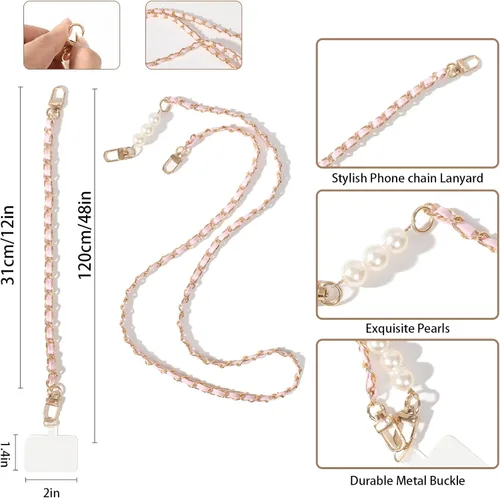 Miniatura 2 de Cioatu Phone Lanyard Universal Crossbody Neck Strap with 2 Tether Tab, 1 Wrist Strap Rosa