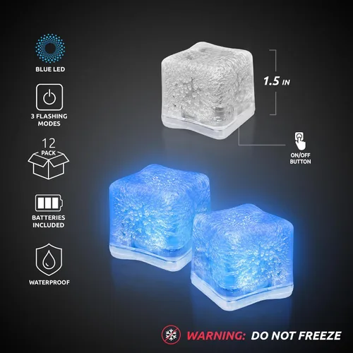 Miniatura 3 de Windy City Novelties Paquete de 12 cubos de hielo LED azules con 6 modos de luz, innovador botón de encendido/apagado, perfectos para fiestas