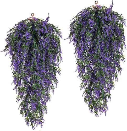 Miniatura 13 de RECUTMS Plantas colgantes artificiales de lavanda falsa, flores resistentes a los rayos UV, decoraciones para interiores y exteriores, 4 paquetes