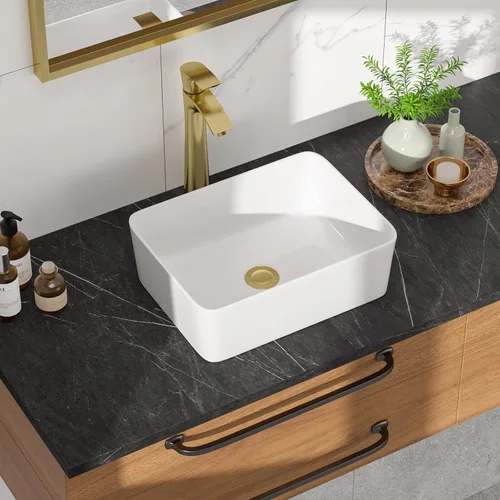 Fregadero rectangular de 16 pulgadas de ancho x 12 pulgadas de profundidad sobre el mostrador, fregadero moderno de cerámica de porcelana blanca,
