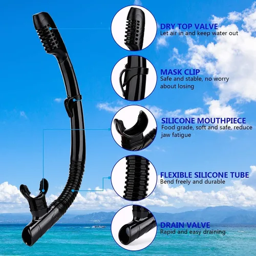 Miniatura 3 de AQUA A DIVE SPORTS Esnórquel seco de fácil respiración para buceo, snorkel para esnórquel, buceo, natación con válvula superior seca y boquilla