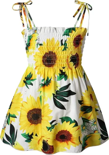 BABAMOON Vestido de verano para niñas pequeñas y niñas, con volantes, vestido de princesa con estampado floral, vestido casual para vacaciones en la