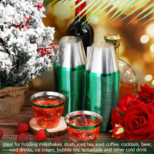 Miniatura 4 de Lounsweer 100 piezas de vasos de plástico con borde de 9 onzas, vasos de cóctel transparentes para boda, vasos de vino desechables resistentes
