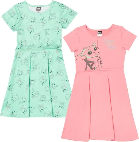 STAR WARS The Mandalorian The Child Girls - Paquete de 2 vestidos de manga corta para niños pequeños a niños grandes