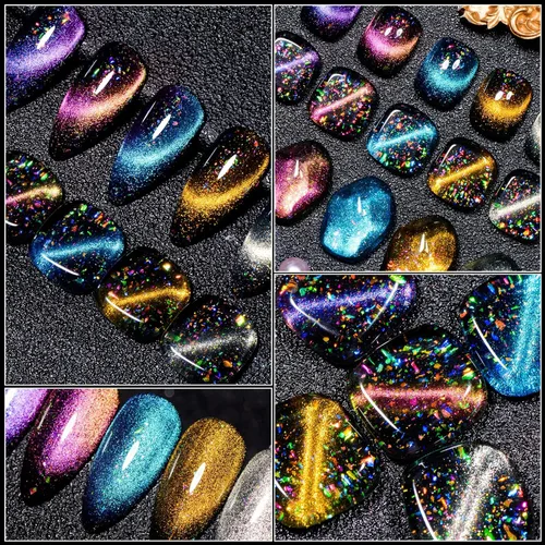 Miniatura 5 de MEET ACROSS Colorful Clouds - Juego de esmaltes de uñas de gel de ojo de gato, kit de manicura con luz LED UV, 6 colores con barra magnética