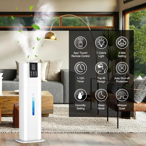Miniatura 3 de Smart Humidifiers Large Room Bedroom Home,2.11Gal(8L) Quiet Top Fill Cool Mist Humidifier,Smart App & Remote Control, 3 Speed Humidifier with White