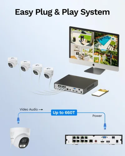 Miniatura 7 de LongPlus Sistema de cámara de seguridad POE de 12MP para exteriores, 4 cámaras IP PoE con cable con detección de persona/vehículo, NVR de 12MP 8CH