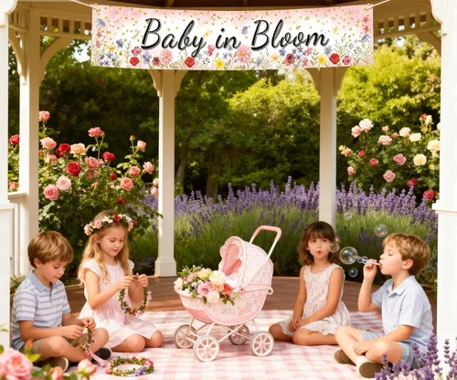 Miniatura 7 de Baby in Bloom - Cartel de baby shower, diseño floral de acuarela rosa coral, decoraciones de primavera para baby shower, grande de 70.8 x 13