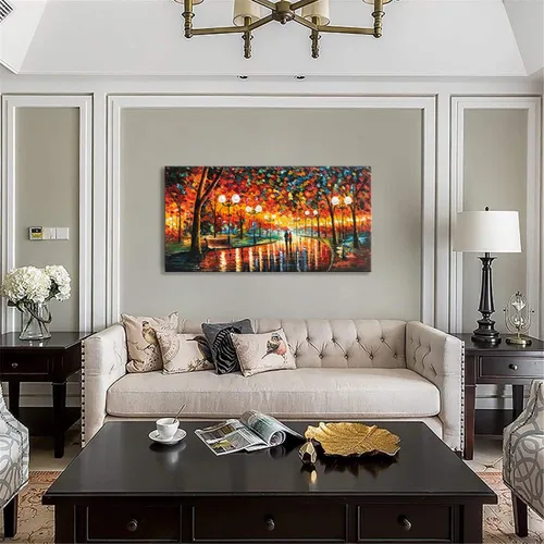 Miniatura 8 de Alenoss Pinturas Metálicas Abstractas 100% Hechas a Mano Lienzo Arte de Pared Textura Gruesa Única Superficie Áspera Pintura al Óleo Moderna 48x24
