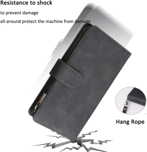 Miniatura 6 de UEEBAI - Cartera clásica de cuero sintético con cierre magnético, funda de iPhone con cierre