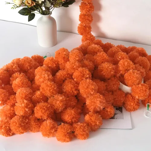 Miniatura 6 de 5 guirnaldas de caléndula para decoración, flores artificiales de caléndula de 5 pies, decoraciones Diwali para el hogar, cabezas de caléndula