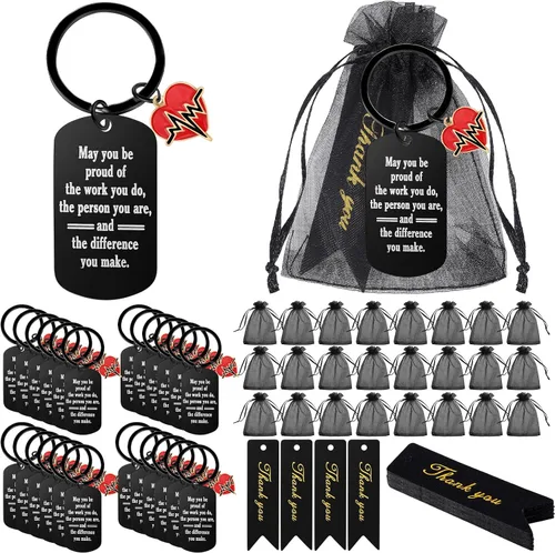 Sureio 72 piezas de regalos de apreciación para enfermeras, incluyen 24 llaveros de enfermera, 24 bolsas de organza y 24 etiquetas, regalos de