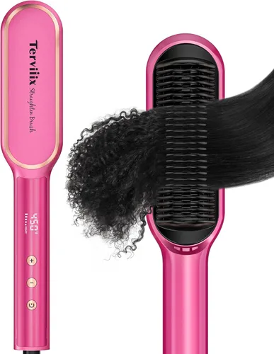 Miniatura 9 de Terviiix Cepillo alisador de cabello oro rosa, peine iónico antiencrespamiento con calentador MCH, 13 ajustes de calor, calentamiento rápido 20S