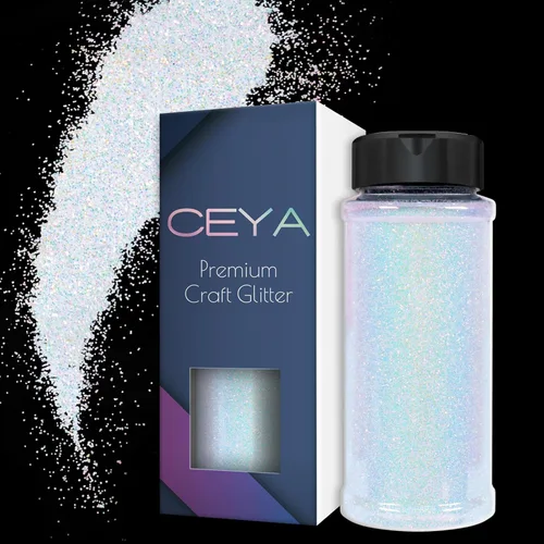 Ceya Polvo de purpurina blanca ultra fina de 3.5 onzas/3.53 oz de ópalo mágico iridiscente para manualidades de 1/128 pulgadas, 0.008 pulgadas,