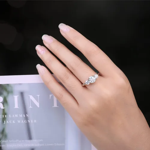 Miniatura 4 de JewelryPalace Classic 3 Stones Cubic Zirconia Engagement Rings for Women, 925 Sterling Silver 14K Gold Plated Promise Ring for Her, Round Cut