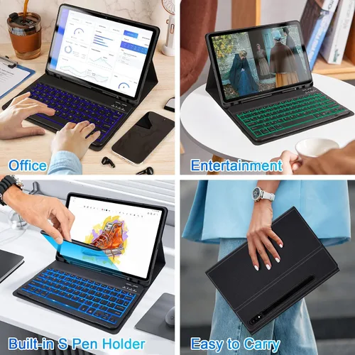 Miniatura 8 de SOPPY Funda de teclado retroiluminada para Samsung Galaxy Tab S6 Lite de 10.4 pulgadas 2022/2020(SM-P610/P613/P615/P619), funda de teclado delgada